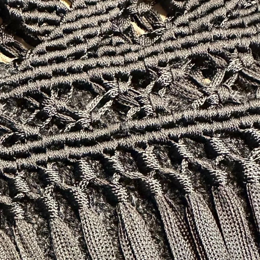 Ralph Lauren Collection Black Silk Hand Knit Fringe Trimmed Long Sleeve Sweater - Picture 10 of 16